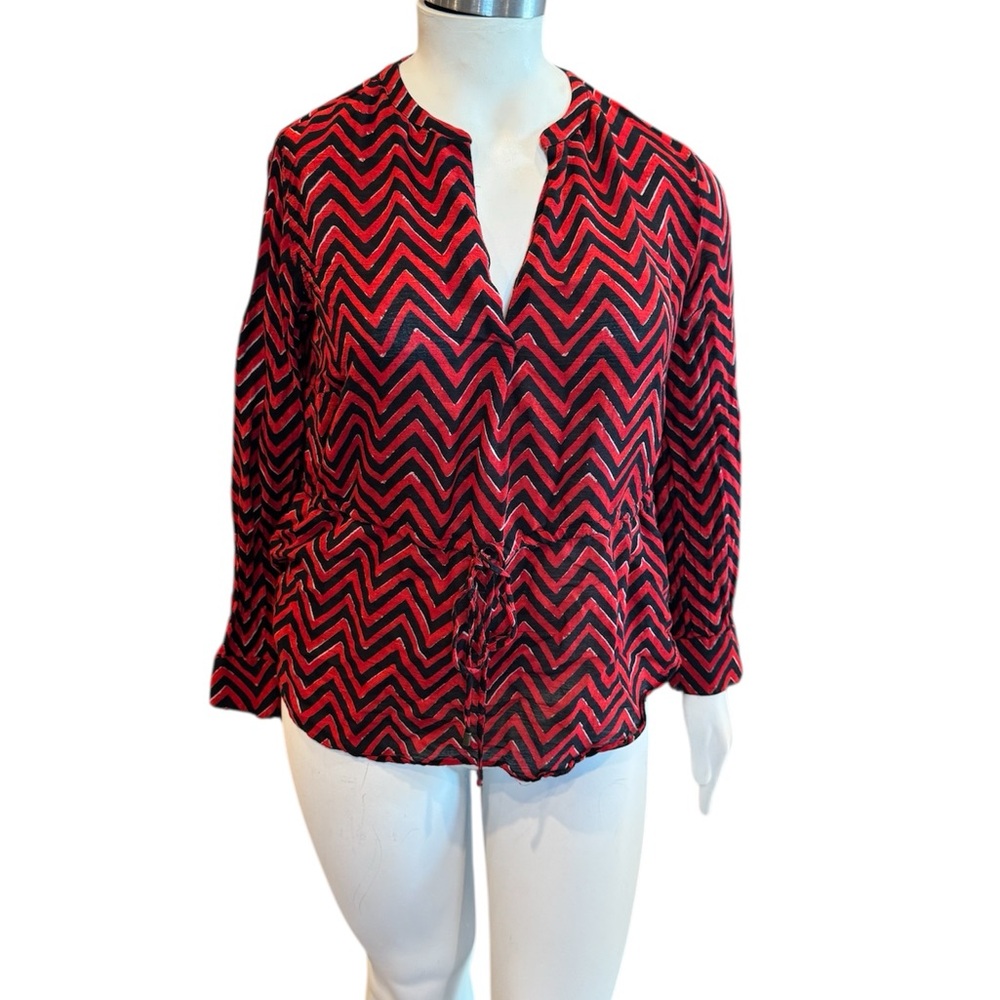 Ralph Lauren Women's Red and Black Zigzag Top